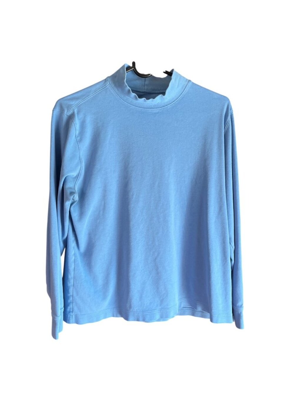 Lands End Womens Blue Mock Neck Stretch Cotton Long Sleeve Top Size Large 63h